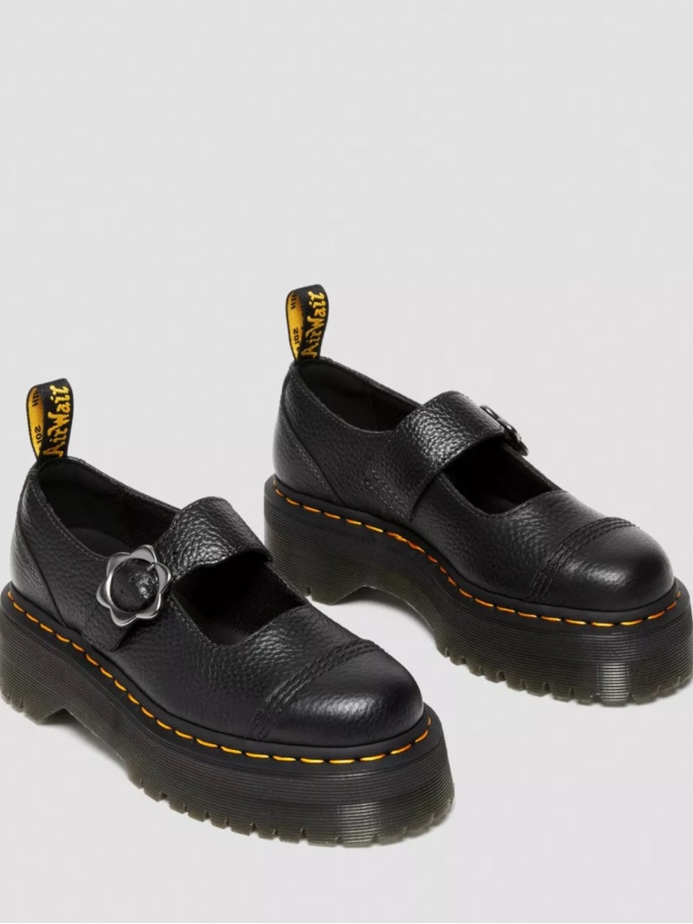 Dr. Martens size 7 Black Floral Buckle Platform Mary Jane Shoes